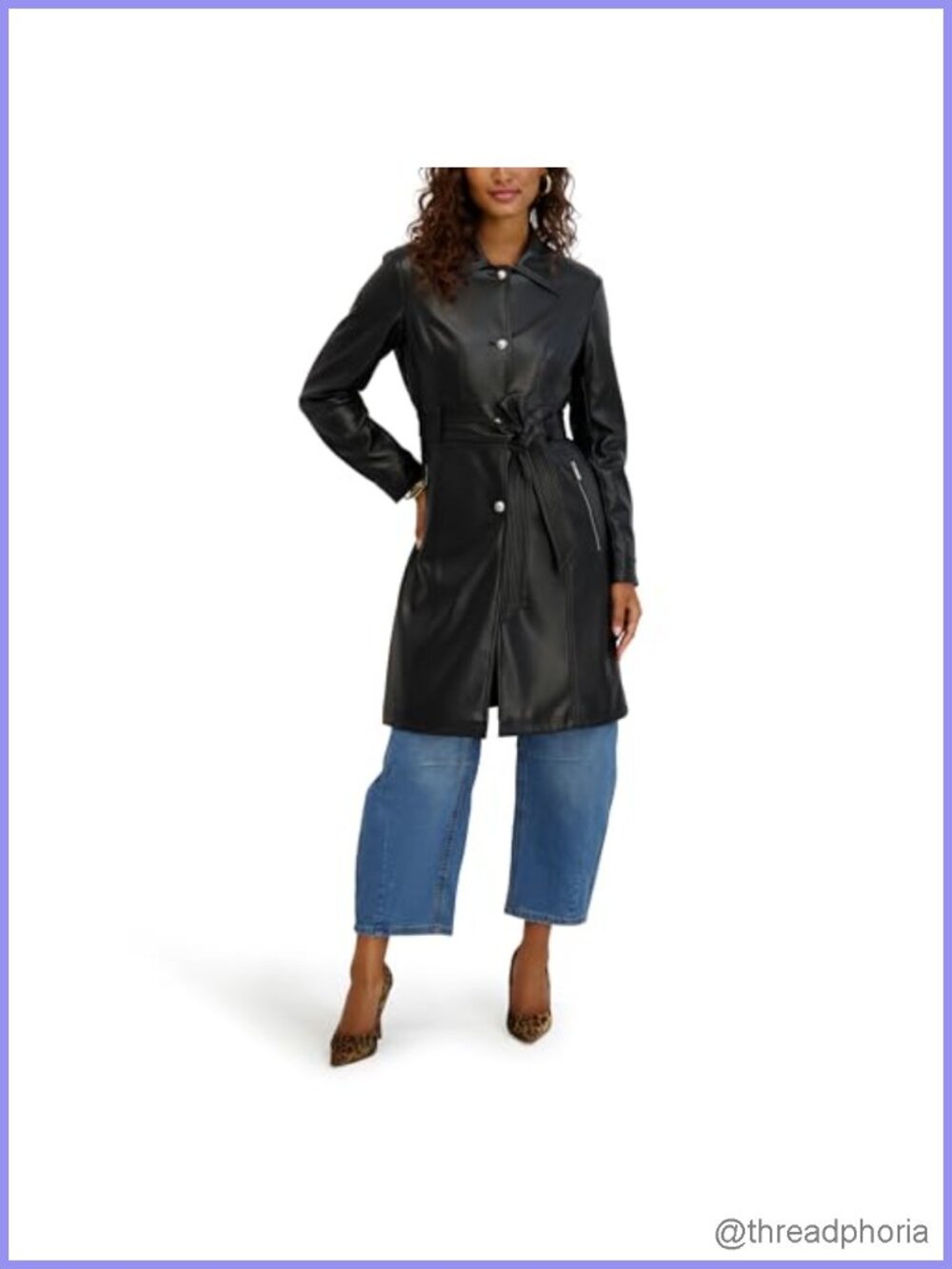 Faux Leather Trench Coat Single Breasted Belted Outerwear
